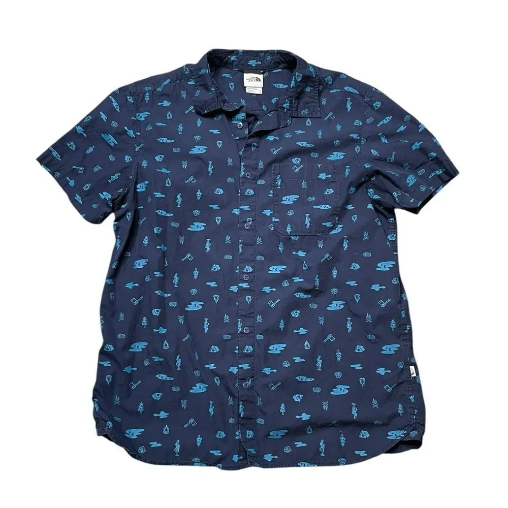 THE NORTH FACE Baytrail Pattern Short Sleeve Button Down Shirt Blue Size XL